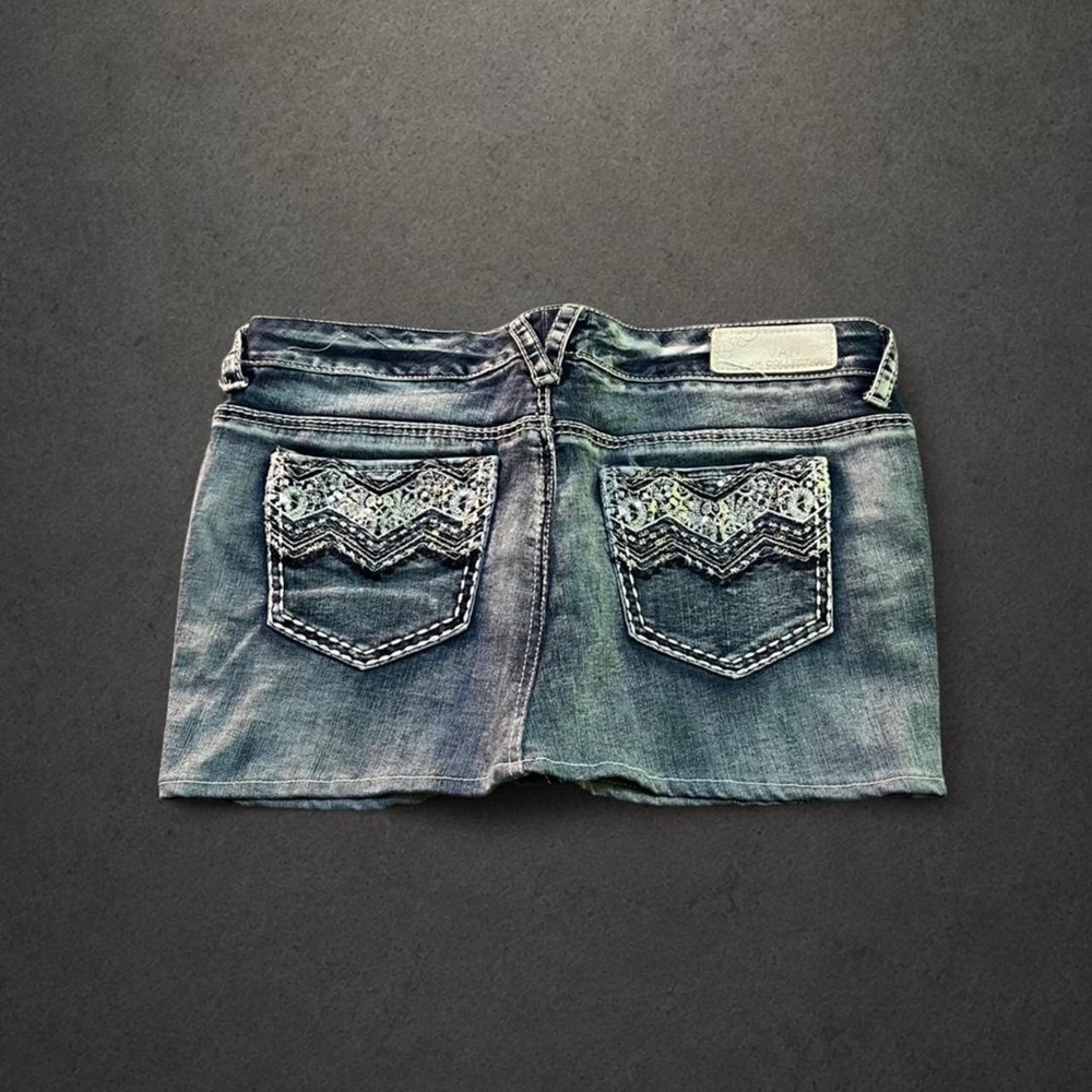 Y2K 2000s Indie Grunge Streetwear Embroidered Western Coquette Denim Mini Skirt